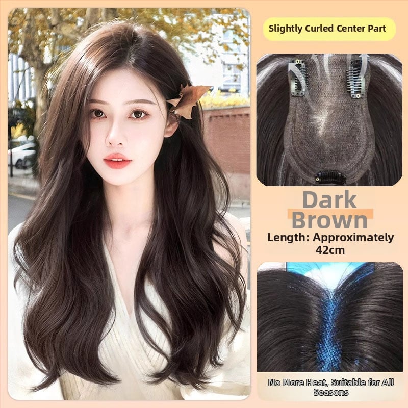 Sievietes tilpuma parūka, daļēji roku adīta, sajaukta zīda materiāla, bez krāsošanas un perm, lielas viļņotas cirtas