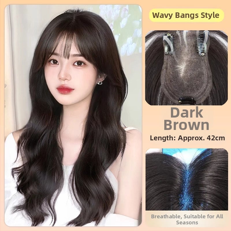 Sievietes tilpuma parūka, daļēji roku adīta, sajaukta zīda materiāla, bez krāsošanas un perm, lielas viļņotas cirtas