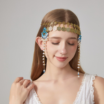 Bandă pentru frunte în stil retro-palat, formă geometrică, model în carouri, accesoriu pentru cap