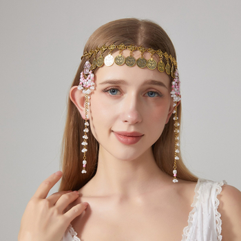 Bandă pentru frunte în stil retro-palat, formă geometrică, model în carouri, accesoriu pentru cap
