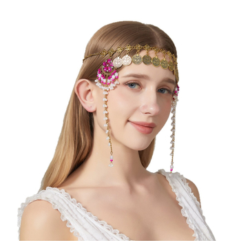 Bandă pentru frunte în stil retro-palat, formă geometrică, model în carouri, accesoriu pentru cap