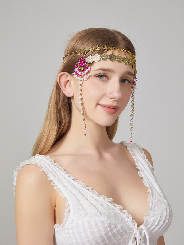 Bandă pentru frunte în stil retro-palat, formă geometrică, model în carouri, accesoriu pentru cap