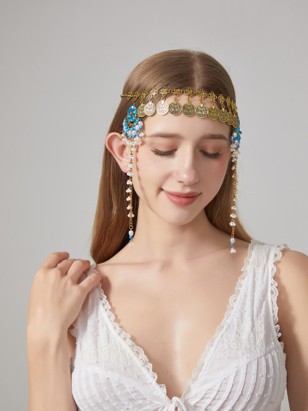 Bandă pentru frunte în stil retro-palat, formă geometrică, model în carouri, accesoriu pentru cap