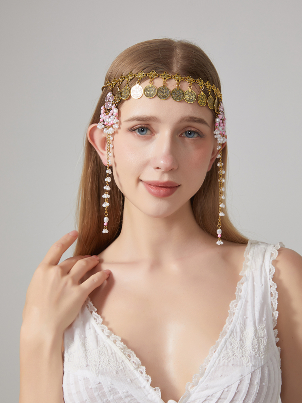 Bandă pentru frunte în stil retro-palat, formă geometrică, model în carouri, accesoriu pentru cap