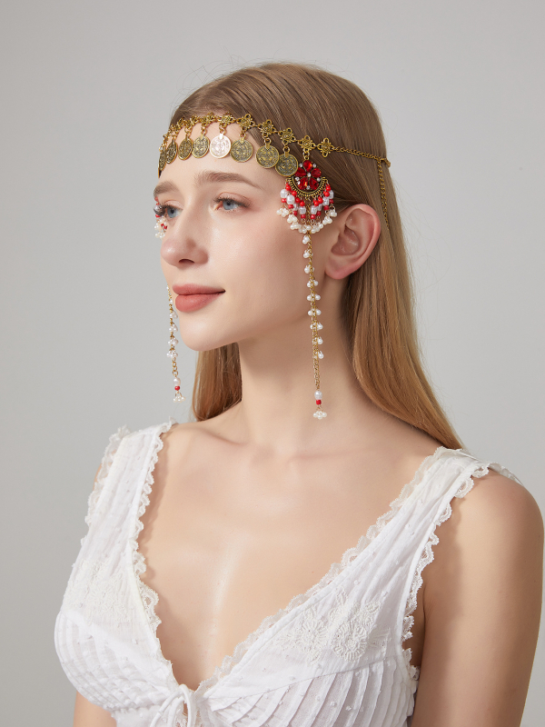 Bandă pentru frunte în stil retro-palat, formă geometrică, model în carouri, accesoriu pentru cap