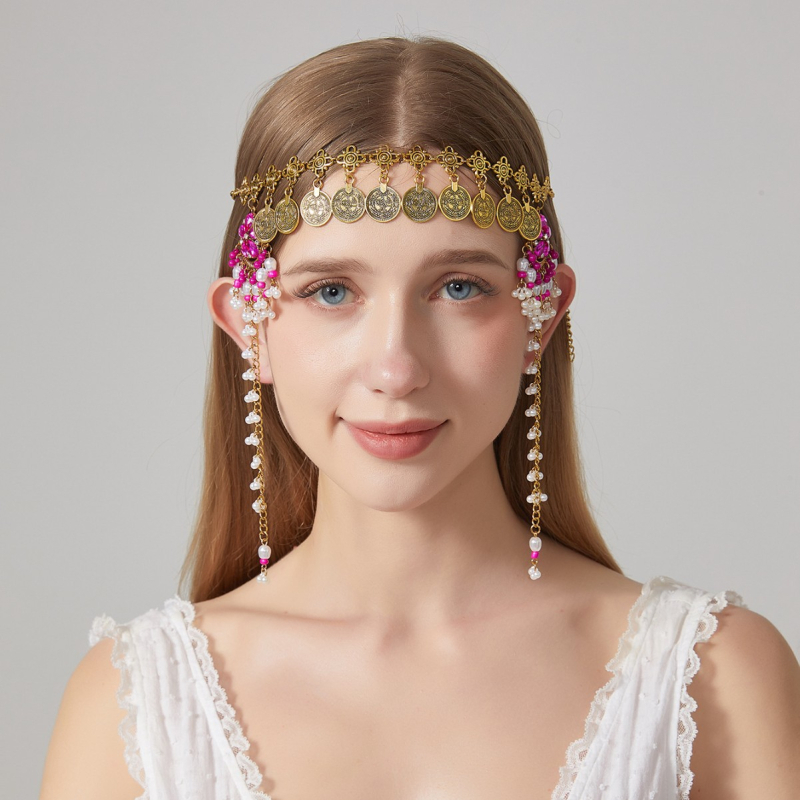 Bandă pentru frunte în stil retro-palat, formă geometrică, model în carouri, accesoriu pentru cap