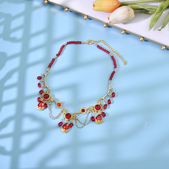 Colier cu cristal ochi de pisică, stil exotic, finisaj electroplatinat, accesorii Hanfu, vară 2024