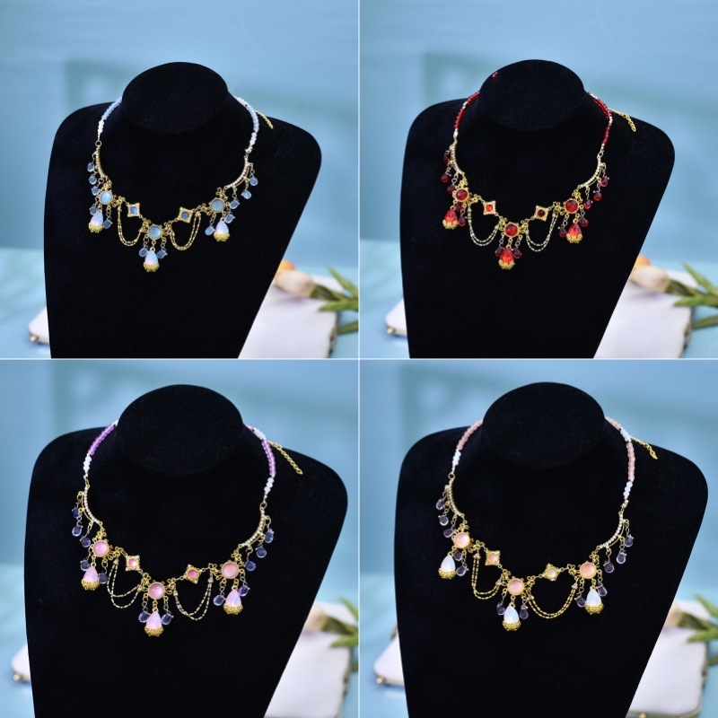 Colier cu cristal ochi de pisică, stil exotic, finisaj electroplatinat, accesorii Hanfu, vară 2024