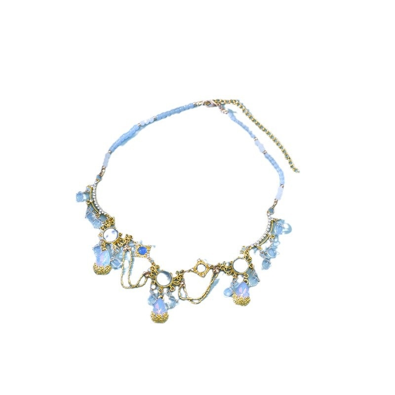 Colier cu cristal ochi de pisică, stil exotic, finisaj electroplatinat, accesorii Hanfu, vară 2024