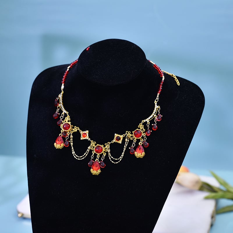 Colier cu cristal ochi de pisică, stil exotic, finisaj electroplatinat, accesorii Hanfu, vară 2024