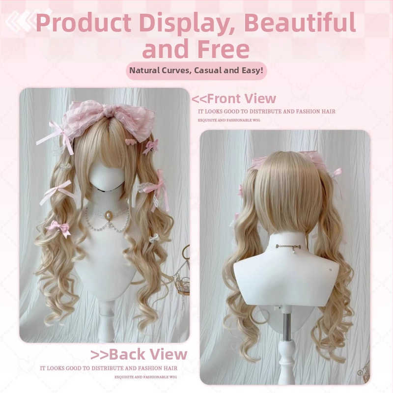 Pikk lokkis parukas TD-627, kõrge temperatuuriga siidist juuksed, kahekordne poniklips, animatsioonistiil