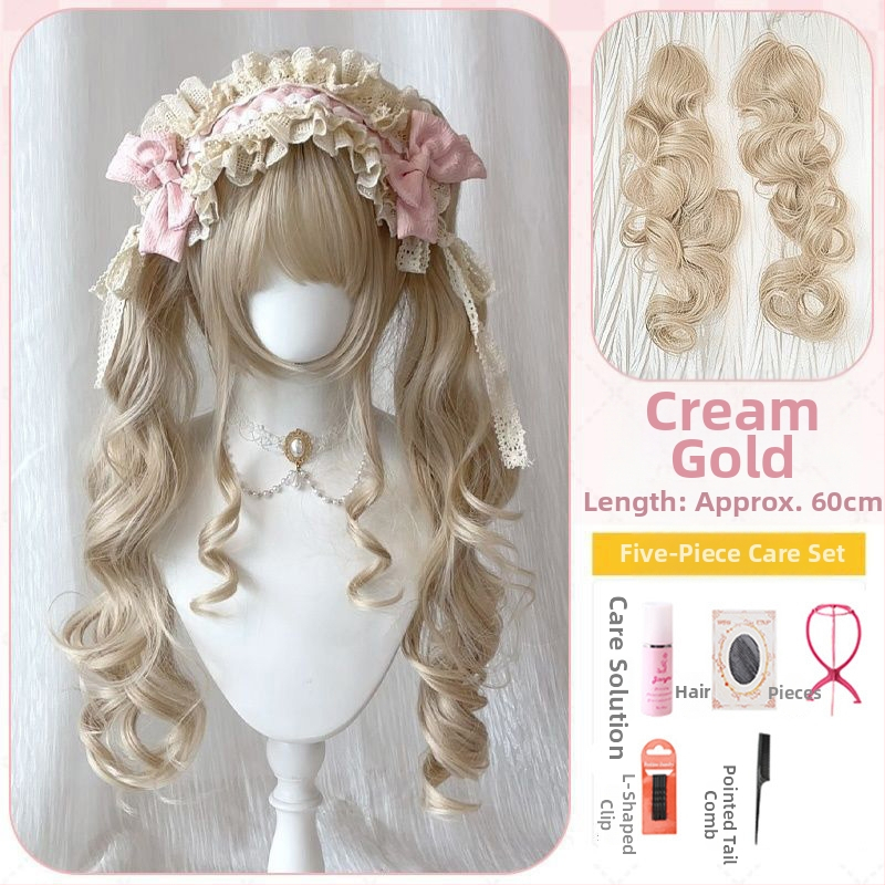 Pikk lokkis parukas TD-627, kõrge temperatuuriga siidist juuksed, kahekordne poniklips, animatsioonistiil