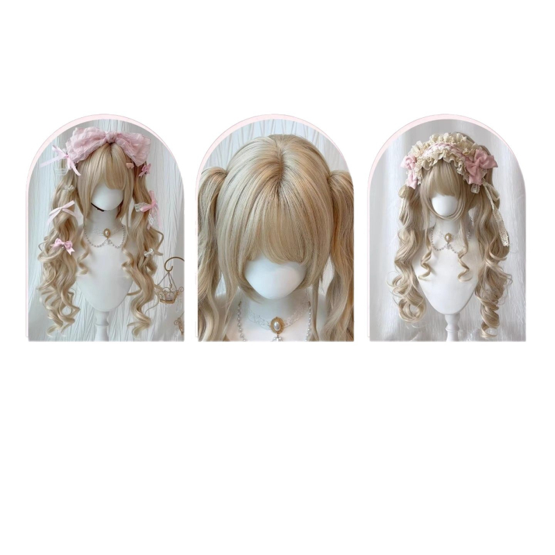 Feiqi TD-627 Sievietes garā cirtas parūka ar taisnām bangs, mašīniski ražota, augstas temperatūras zīda materiāls, nav krāsojama vai permanentēt