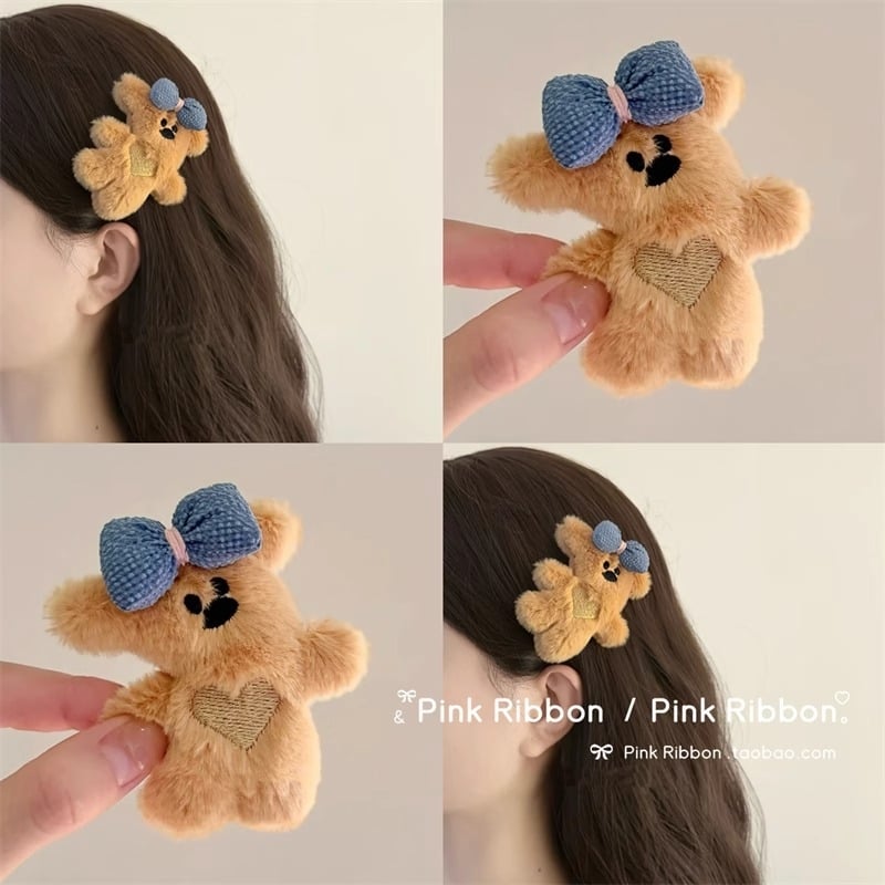Accesoriu pentru cap: clips de păr plușat în formă de urs, stil coreean, pentru breton, iarnă 2024, proaspăt și drăguț