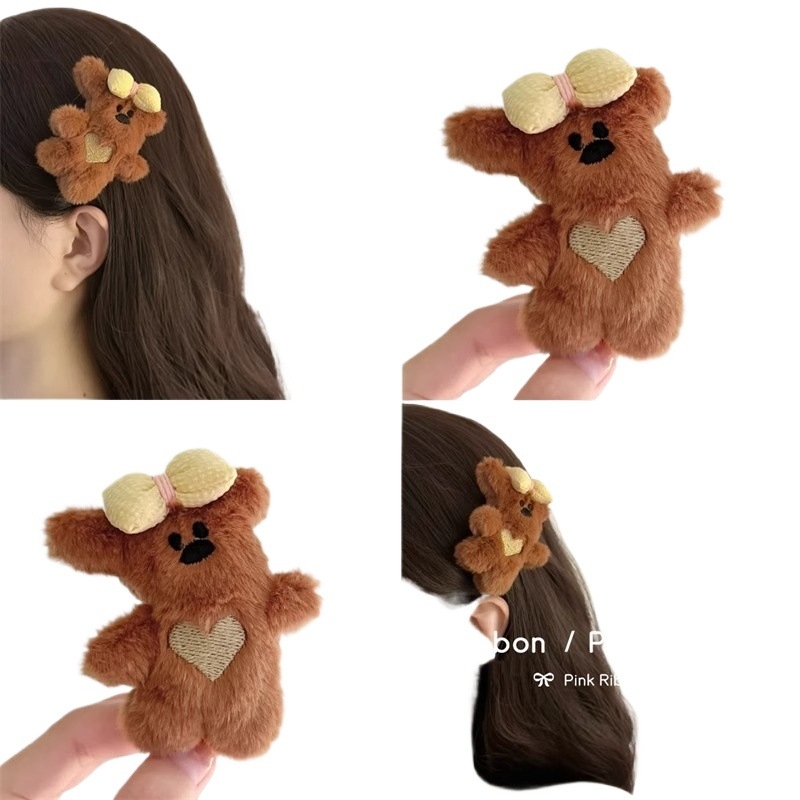 Accesoriu pentru cap: clips de păr plușat în formă de urs, stil coreean, pentru breton, iarnă 2024, proaspăt și drăguț