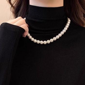 Unisex ogrlica s imitacijskim perlama, privjesak od titan čelika, ručna izrada, geometrijski lanac s kuglicama