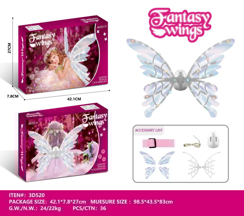 LED spīdīgi elfu spārni uz muguras, plastmasas materiāls, gaismas aksesuārs meitenēm 15–35 gadu vecumā