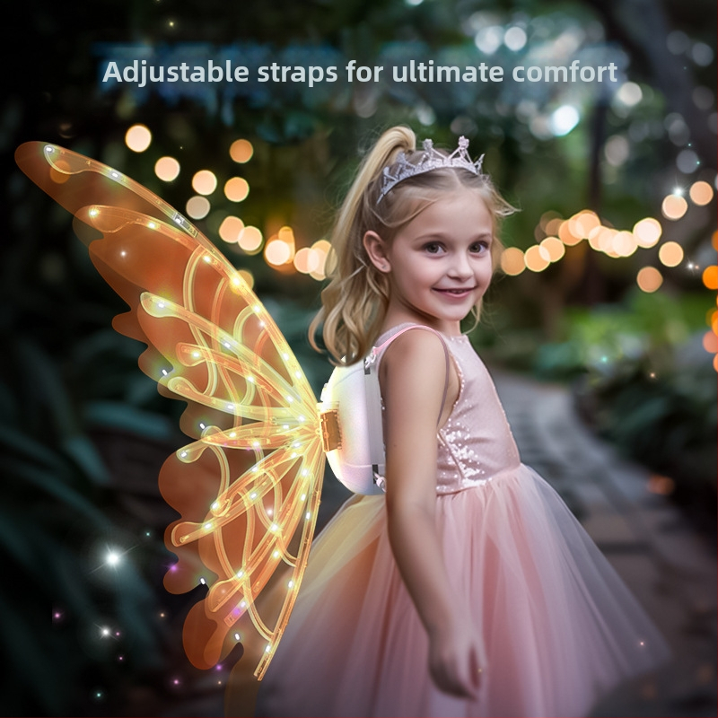 LED spīdīgi elfu spārni uz muguras, plastmasas materiāls, gaismas aksesuārs meitenēm 15–35 gadu vecumā