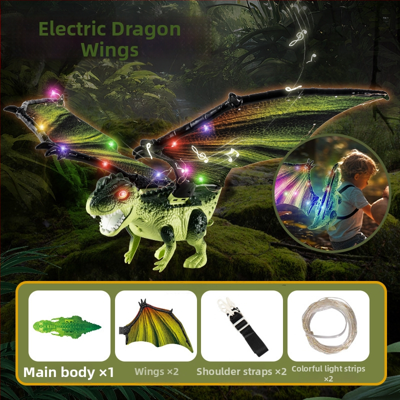Elektrinis dinozauro sparnų žaislas berniukams su judančiais sąnariais, šviesa ir muzika