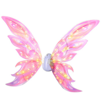 LED drugelio sparnų žaislas — automatiškai svyruojantys sparnai, garsas ir šviesa; plastmasinė konstrukcija; spalvota dėžutė; vaikams nuo 4 iki 6 metų