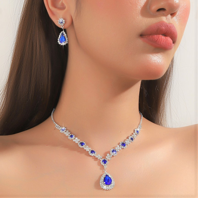 Vjenčani set nakita za žene: ogrlica s kristalnom kapljom i naušnicama, dvodijelni set, elegantan i svestran stil