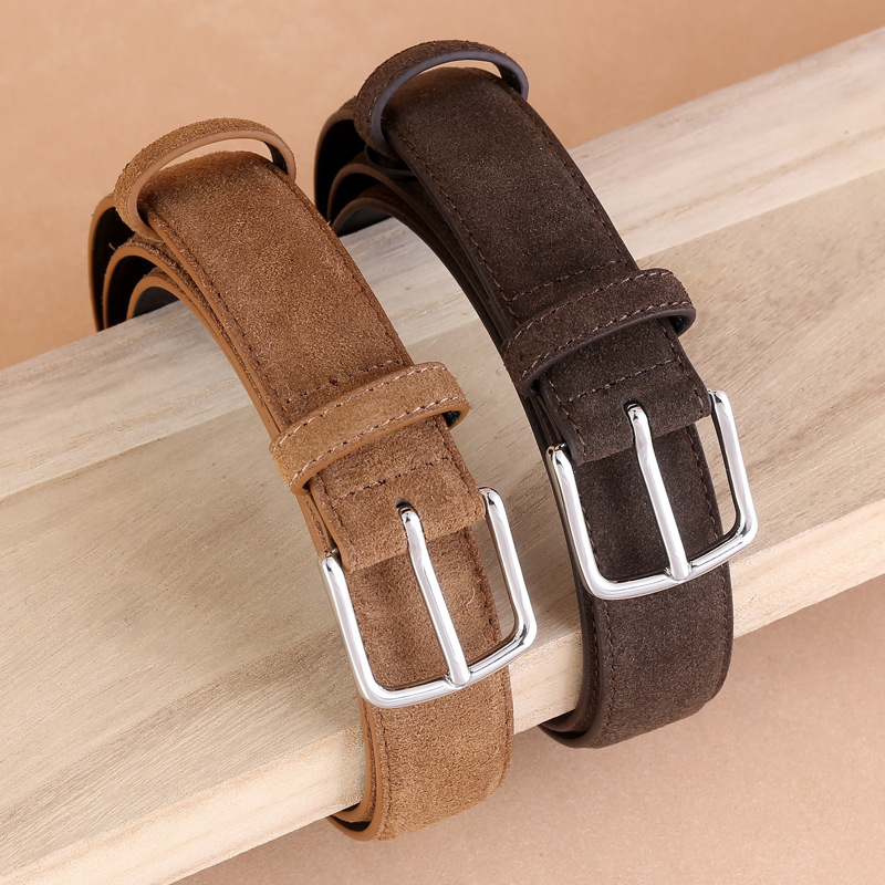 Ženski kožni pojas od prave kože, kravlji velur, spona od legura, spona s iglom, širina 2–4 cm, Stay sweet, Zima 2024, svestran casual minimalist stil