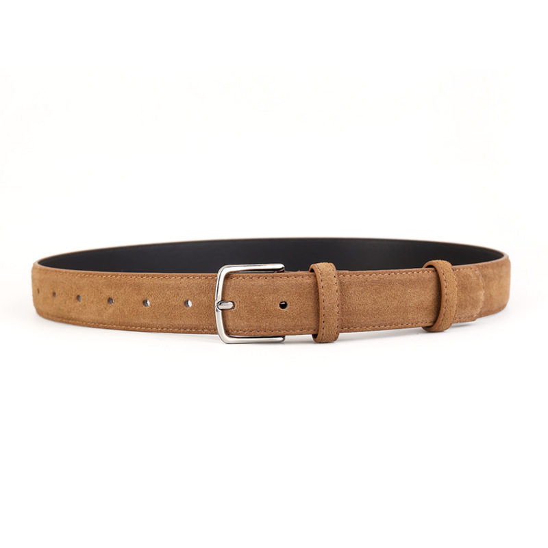 Ženski kožni pojas od prave kože, kravlji velur, spona od legura, spona s iglom, širina 2–4 cm, Stay sweet, Zima 2024, svestran casual minimalist stil