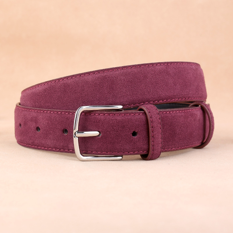 Ženski kožni pojas od prave kože, kravlji velur, spona od legura, spona s iglom, širina 2–4 cm, Stay sweet, Zima 2024, svestran casual minimalist stil