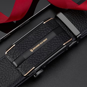 Férfi bőr öv üzleti és hétköznapi viseletre automata csattal (Első réteg marha bőre; Csattanyag: ötvözet; Szélesség: 2–4 cm; Márka: Double Precious Bird)