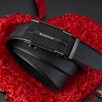 Férfi bőr öv üzleti és hétköznapi viseletre automata csattal (Első réteg marha bőre; Csattanyag: ötvözet; Szélesség: 2–4 cm; Márka: Double Precious Bird)