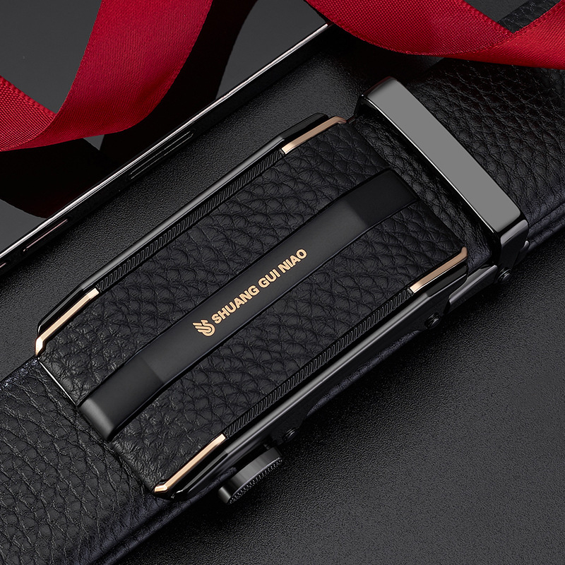 Férfi bőr öv üzleti és hétköznapi viseletre automata csattal (Első réteg marha bőre; Csattanyag: ötvözet; Szélesség: 2–4 cm; Márka: Double Precious Bird)