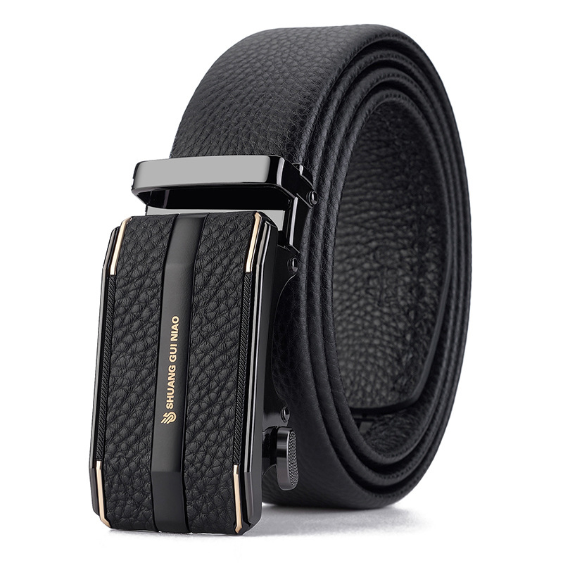 Férfi bőr öv üzleti és hétköznapi viseletre automata csattal (Első réteg marha bőre; Csattanyag: ötvözet; Szélesség: 2–4 cm; Márka: Double Precious Bird)