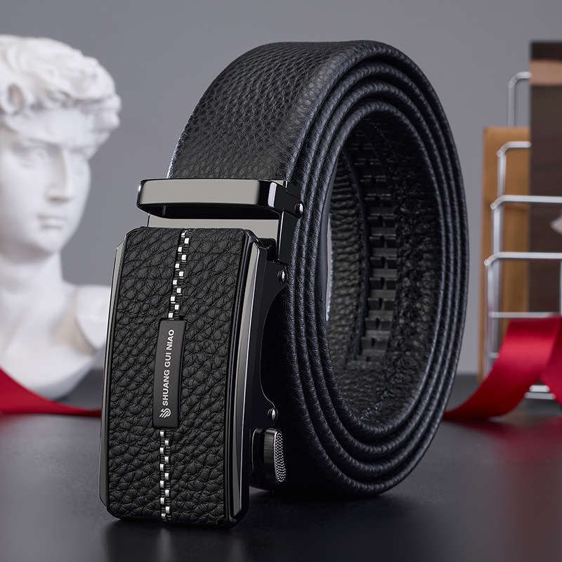 Férfi bőr öv üzleti és hétköznapi viseletre automata csattal (Első réteg marha bőre; Csattanyag: ötvözet; Szélesség: 2–4 cm; Márka: Double Precious Bird)