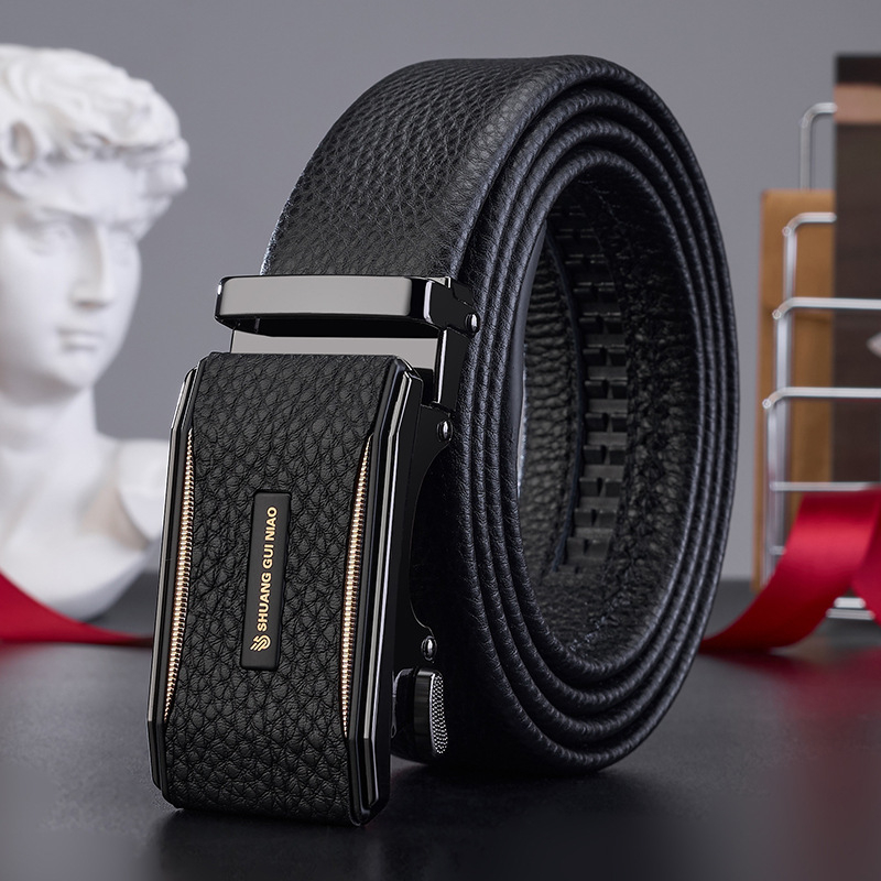 Férfi bőr öv üzleti és hétköznapi viseletre automata csattal (Első réteg marha bőre; Csattanyag: ötvözet; Szélesség: 2–4 cm; Márka: Double Precious Bird)