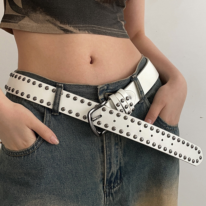 Dámsky opasok v punk Y2K štýle, PU koža, pracka zliatiny, zapínanie s kolíkom