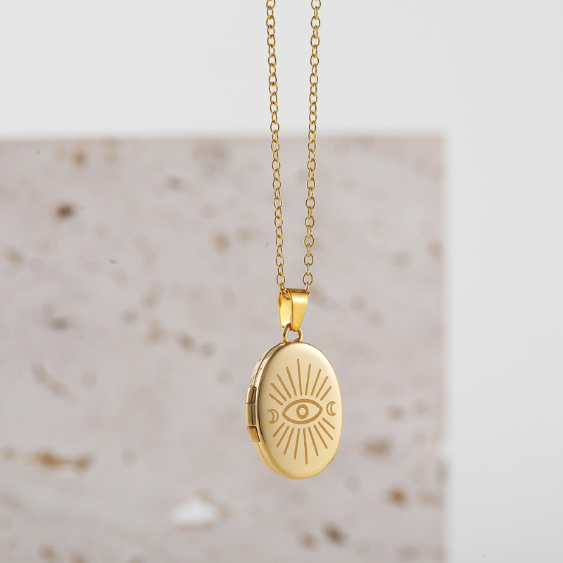 Nakit s otvorenim foto okvirom – nehrđajući čelik, 18K pozlata, unisex, oblici srce, zvijezda i geometrijski oblici, duljina 41–50 cm