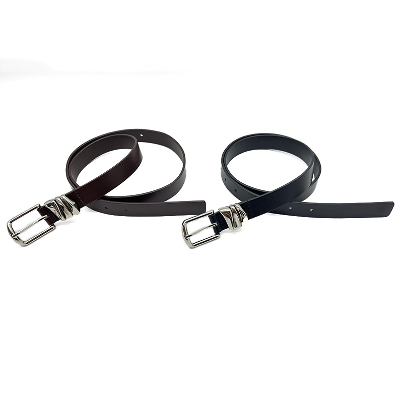 Dámsky opasok z prvej vrstvy hovädzej kože s prackou, šírka 2-4 cm, obchodný, elegantný, minimalistický štýl