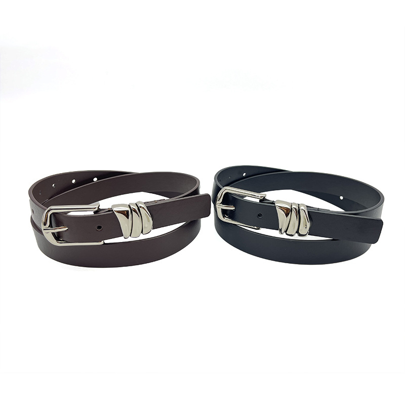 Dámsky opasok z prvej vrstvy hovädzej kože s prackou, šírka 2-4 cm, obchodný, elegantný, minimalistický štýl