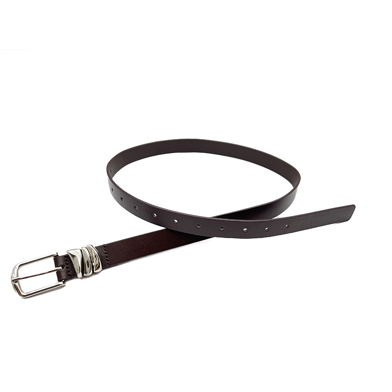 Dámsky opasok z prvej vrstvy hovädzej kože s prackou, šírka 2-4 cm, obchodný, elegantný, minimalistický štýl