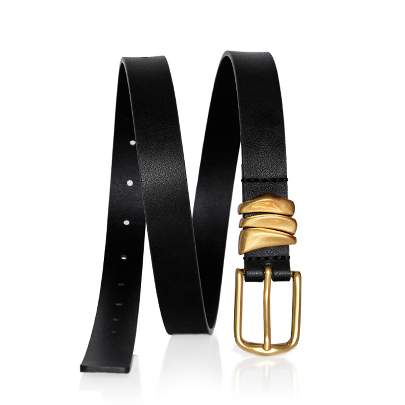 Dámsky opasok z prvej vrstvy hovädzej kože s prackou, šírka 2-4 cm, obchodný, elegantný, minimalistický štýl
