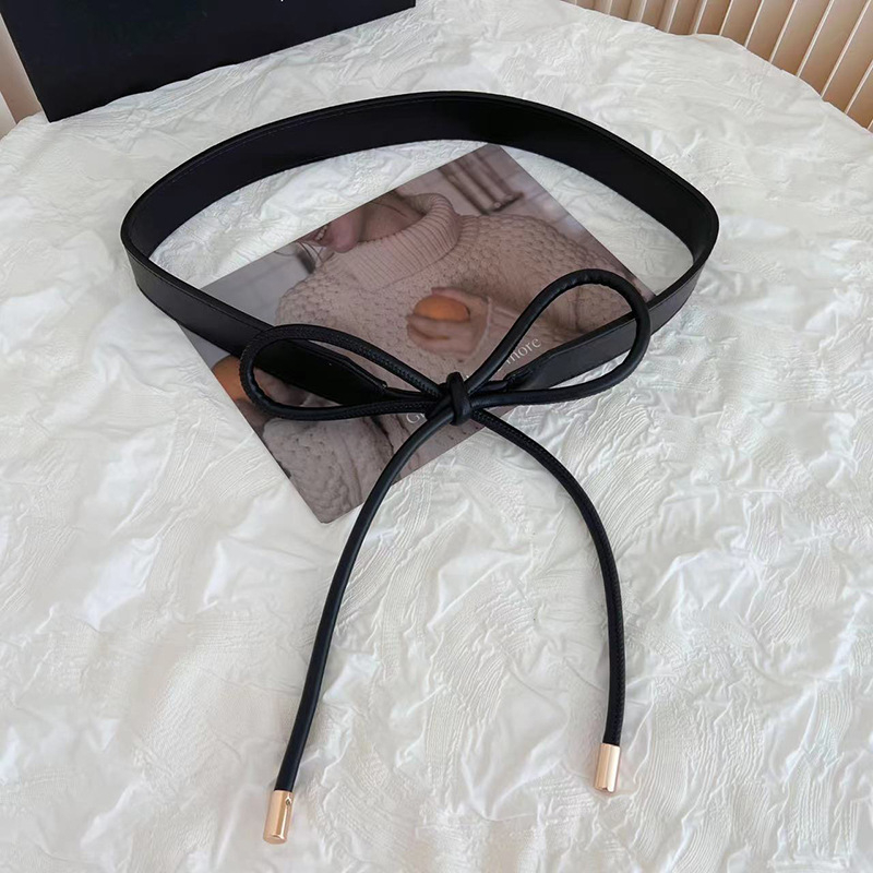 Kožený opasok s uzlom pre ženy, tenký, s prackou zliatiny, ručne vyšívané korálky
