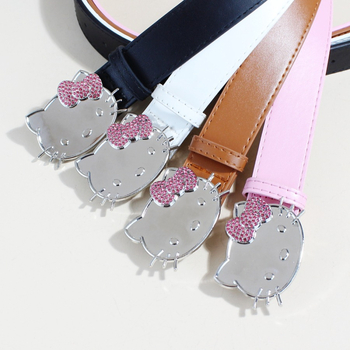Hello Kitty ružičasti Y2K kaiš s glavom mačke i dijamantima, za traperice, širina 3,3 cm, duljina 105 cm