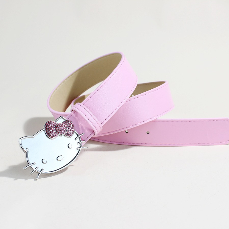 Hello Kitty ružičasti Y2K kaiš s glavom mačke i dijamantima, za traperice, širina 3,3 cm, duljina 105 cm