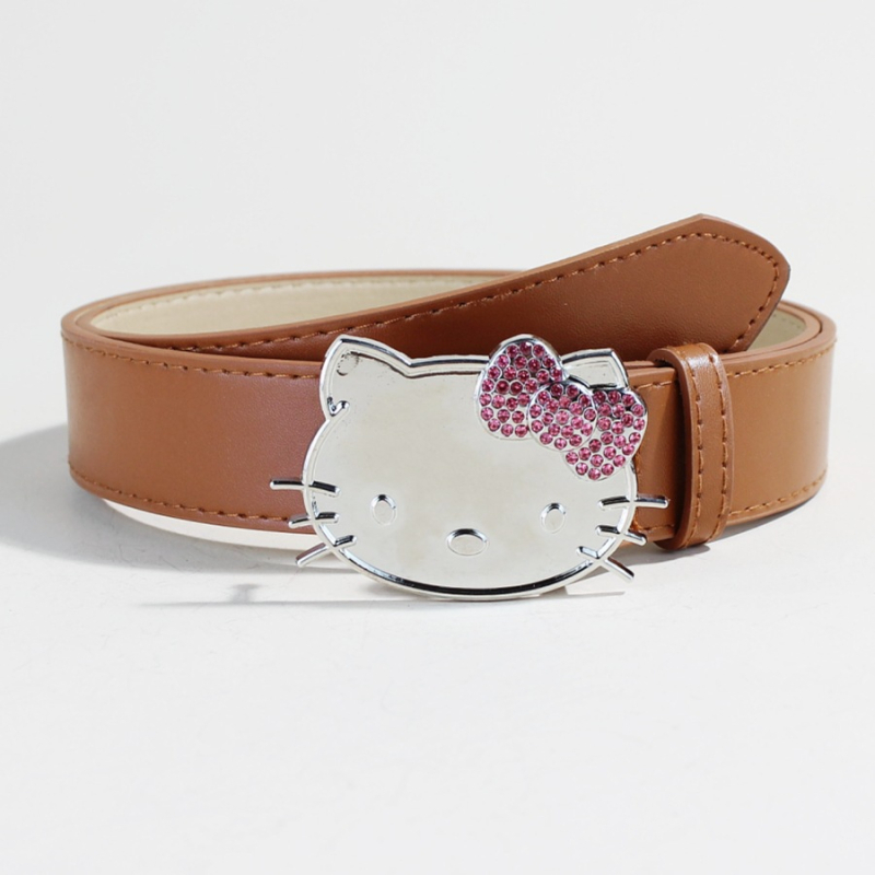 Hello Kitty ružičasti Y2K kaiš s glavom mačke i dijamantima, za traperice, širina 3,3 cm, duljina 105 cm