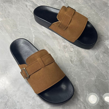 Джапанки унисекс с кожена горна част, подметка от композит, slip-on, стил Европейска и американска мода, пускане пролет 2025