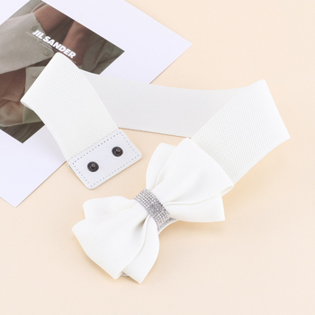 Centură de talie elastică cu fundă și cristale, material tricotat, stil lejer, design coreean