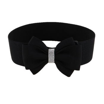 Centură de talie elastică cu fundă și cristale, material tricotat, stil lejer, design coreean