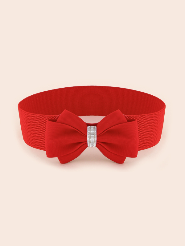 Centură de talie elastică cu fundă și cristale, material tricotat, stil lejer, design coreean