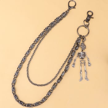 Metalni kaišni lanac s privjeskom lubanje, dvostruki sloj dizajn, unisex, gradski punk hip-hop stil, jesen 2024