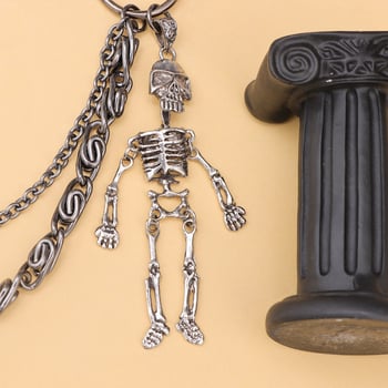 Metalni kaišni lanac s privjeskom lubanje, dvostruki sloj dizajn, unisex, gradski punk hip-hop stil, jesen 2024